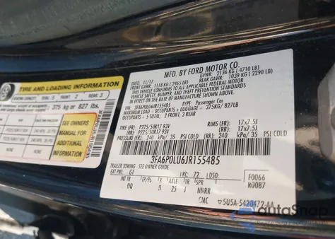 2018 Ford Fusion Hybrid Se from USA, damaged, VIN 3FA6P0LU6JR155485
